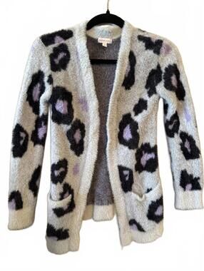 Design History Fuzzy Leopard Print Cardigan Sweater Small
